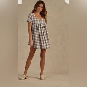 Rylee + Cru Plaid Mini Dress in Gray and White